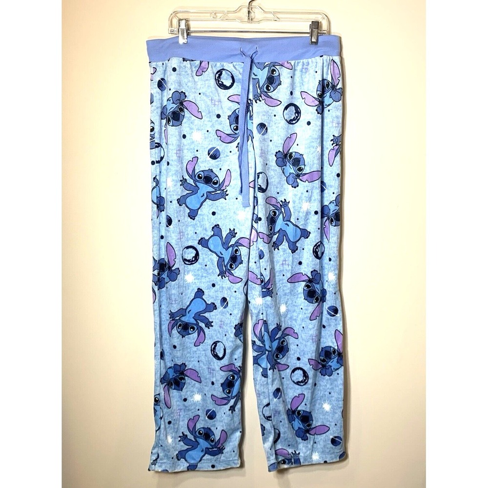 Disney Lilo‎ & Stitch Pajama Pants Womens Juniors Large Blue Velour Sleepwear